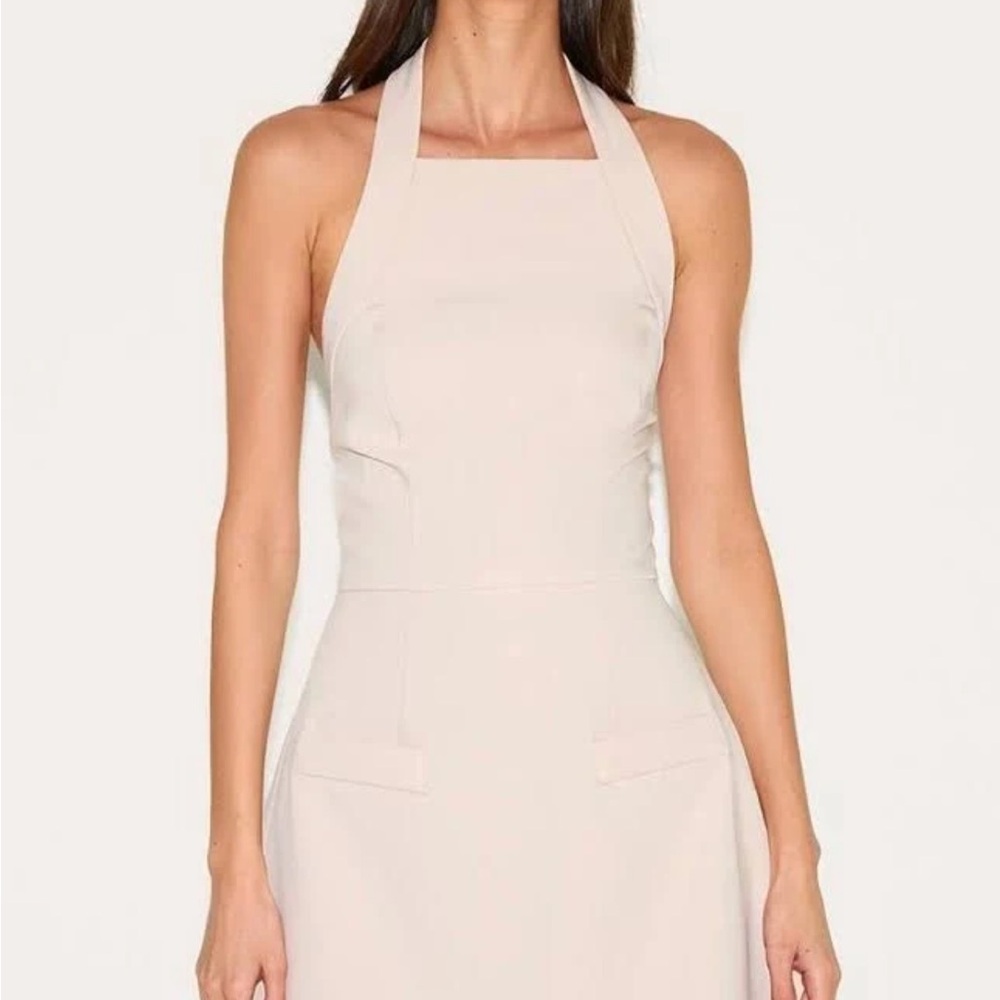 PrettyLittleThing Cream Halter Backless Midi Dress